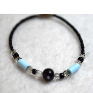 Vintage Beach Surfer Casual Unisex Black/Blue Beaded Barrel Clasp Bracelet